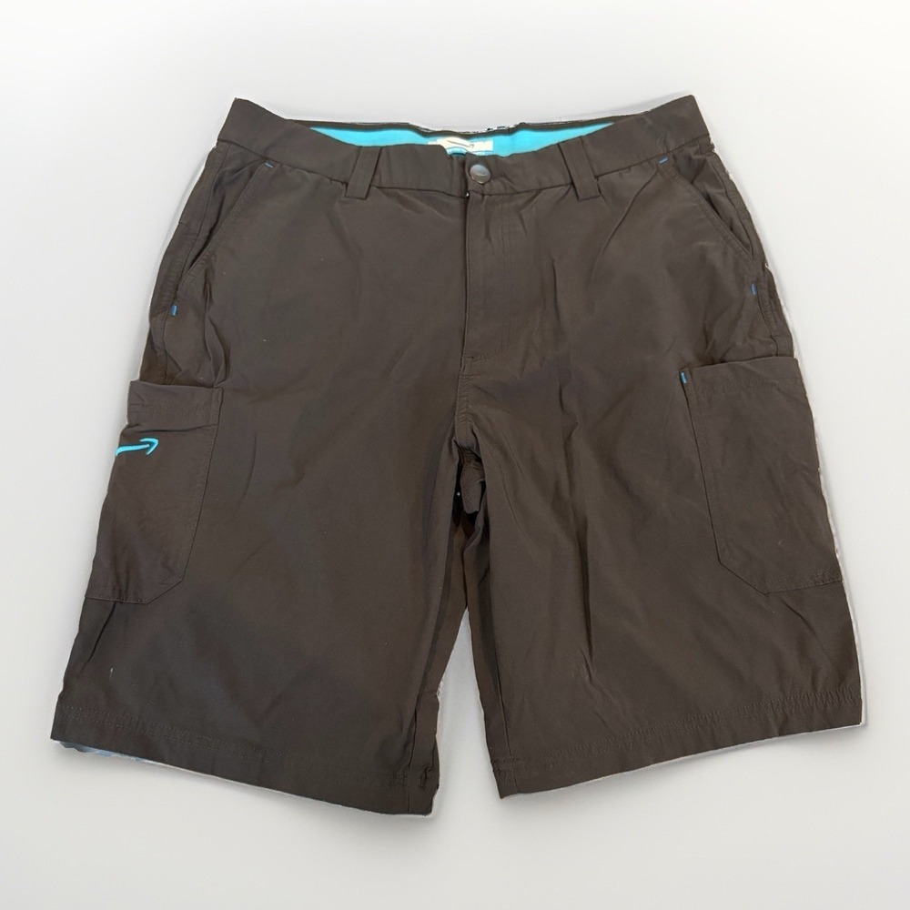 Amazon Luly Yang Mens Cargo Work Shorts‎ Black  Cyan Blue Logo Size L 34-37